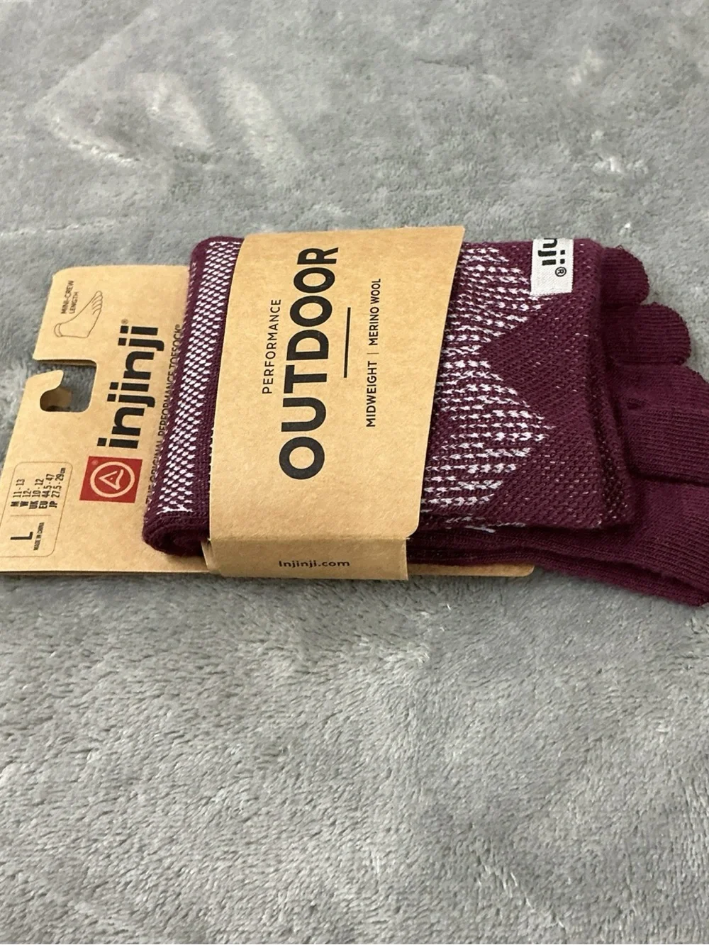 Injinji Mini Crew Length Midweight Merino Wool Toe Socks Hike Large mens 11-13